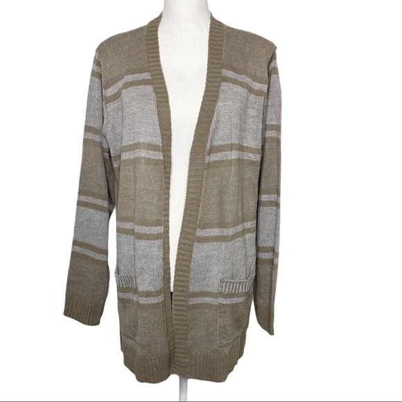 Jason Maxwell NWT Striped Boyfriend Open Cardigan Pockets Brown Stripe Size 1X - Picture 3 of 11